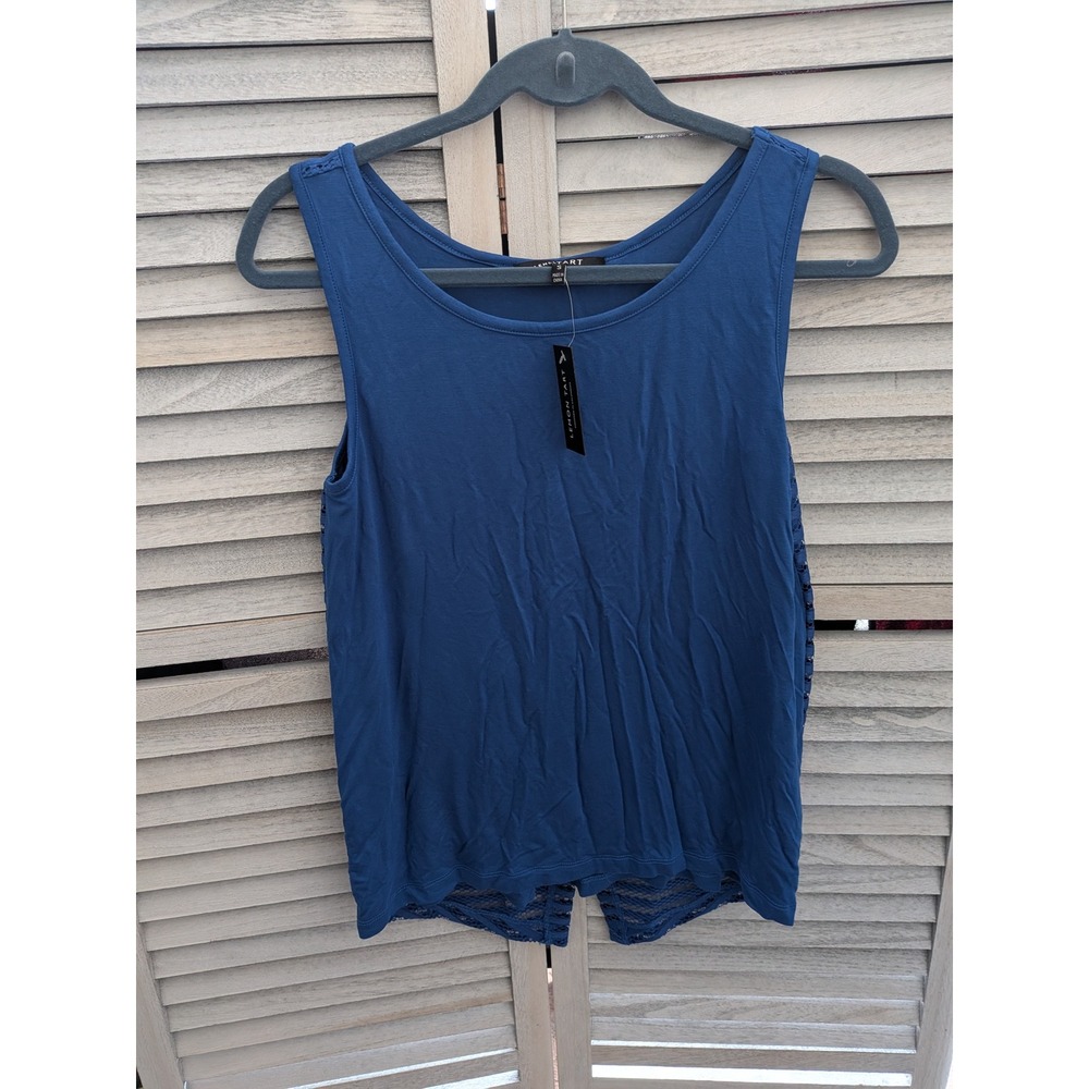 Lemon Tart Womens Blue‎ Scoop Neck Mesh Back Open Slit Tank Top Small